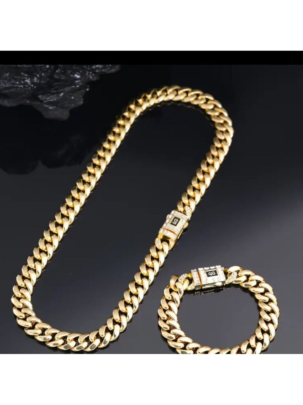 Stainless steel cuban necklace & Bracelet gold plated
